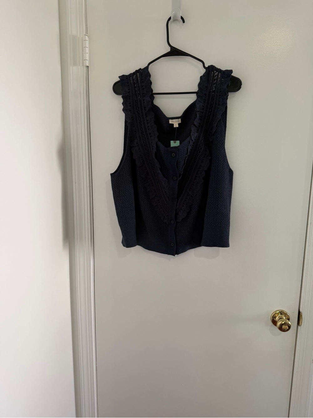 Pilcro Anthropologie Crafted Bib Sweater Tank 3X Navy Lace Trim Coastal Boho